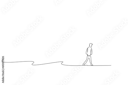 human person thoughtful walking away in nature full body length lifestyle line art