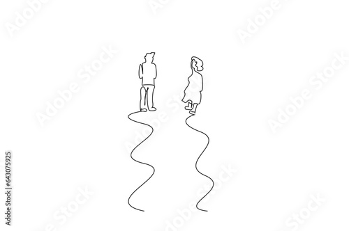 people mature couple walking away outside line art