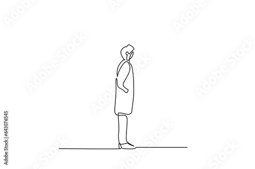 human person thoughtful walking away in nature full body length lifestyle line art