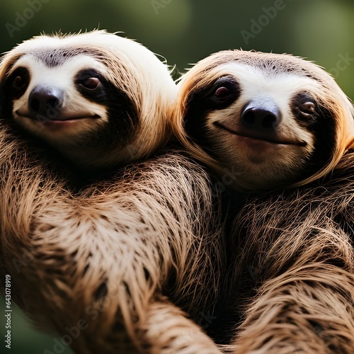 2 friendly sloths greet each other with a smile and a hug!