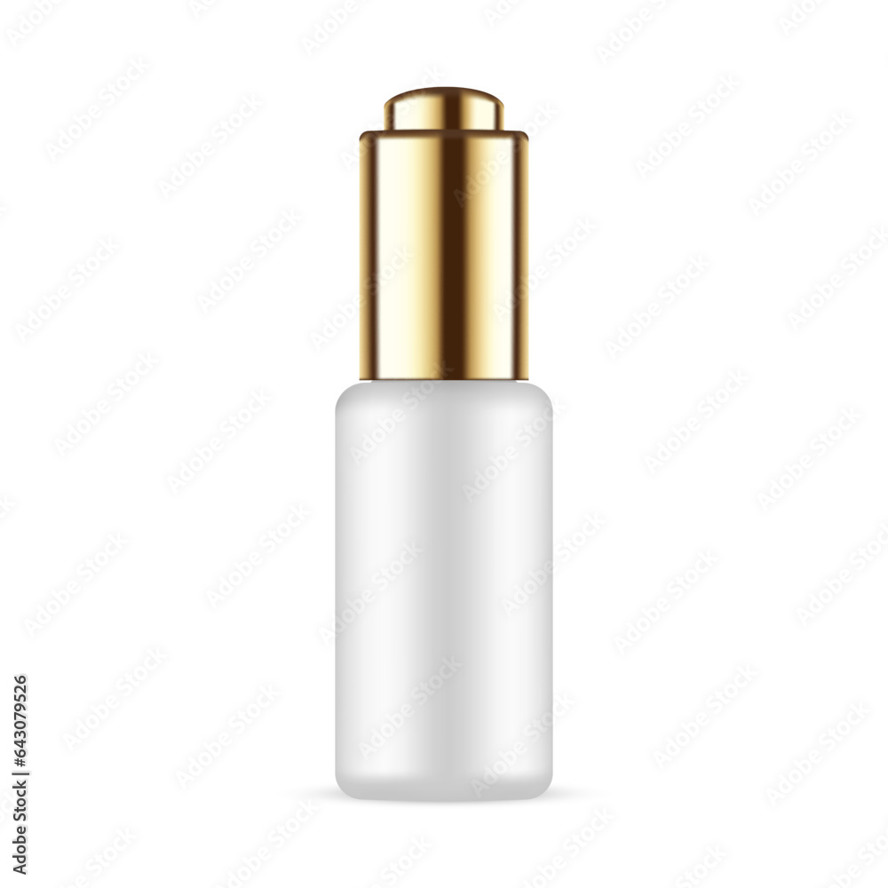 Dropper Bottle Mockup With Golden Cap, Isolated on White Background. Vector Illustration Dropper Bottle Mockup With Golden Cap, Isolated on White Background. Vector Illustration