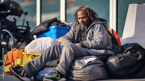Homeless man on a city street © MP Studio