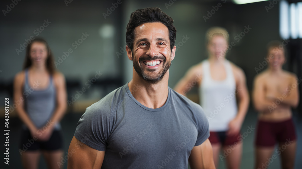 Fototapeta premium Portrait of athletic man in a gym