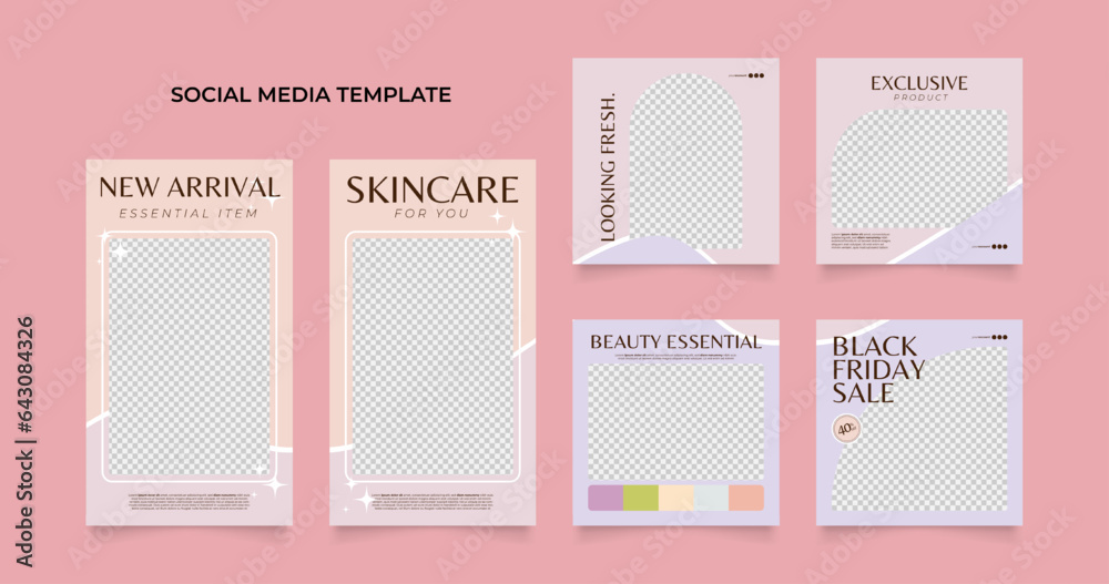 social media template banner blog fashion sale promotion. fully editable instagram and facebook square post frame puzzle organic sale poster. fresh pink element shape vector background