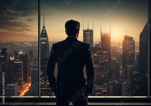 Business and Successful concept, Young successful business man with city background. looking forward to city building. AI Generative.