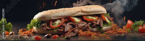 Shawarma beef wrap roll hot ready to serve and eat.