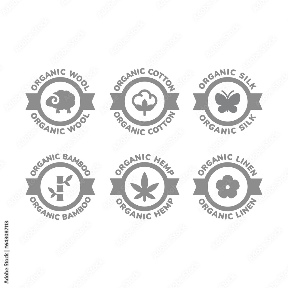 Organic wool, cotton and linen vector label. Natural hemp and silk material or fabric icon. Organic wool, cotton and linen vector label. Natural hemp and silk material or fabric icon.