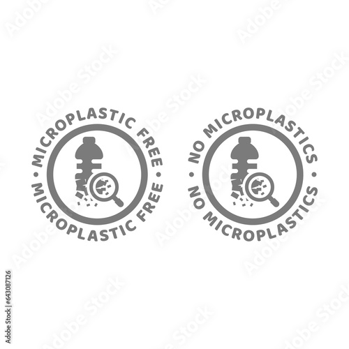 Microplastic free vector label. No microplastics colorful sticker.