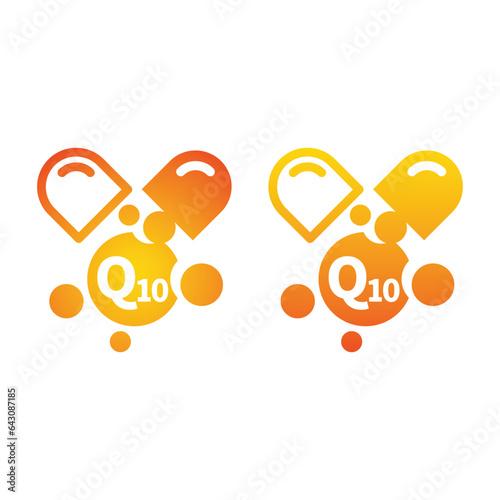 Q10 capsules pill vector icon. Supplements and micronutrients coenzyme q10 symbol.