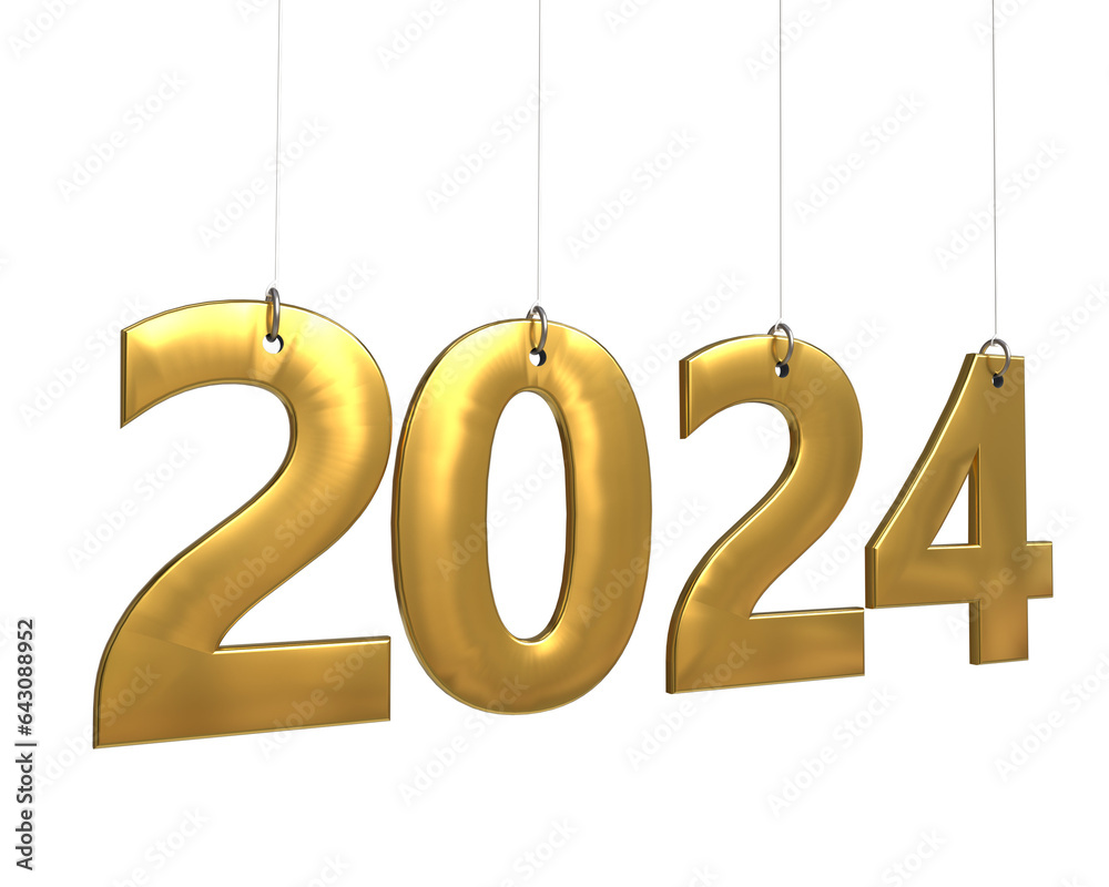 3D rendering 2024, Happy New Year 3D text typography design element 3D rendering 2024, Happy New Year 3D text typography design element
