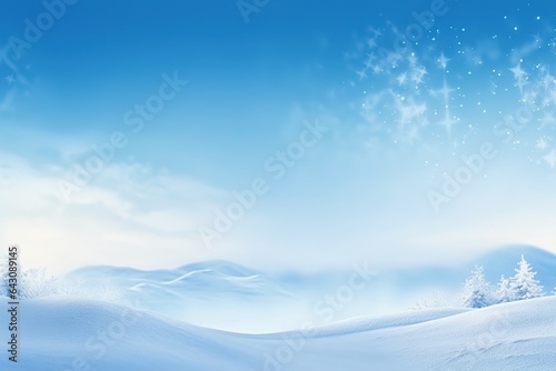 Winter snow background with snowdrifts  with beautiful light and snow flakes on the blue sky  copy space.