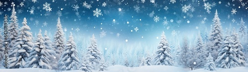 Winter panoramic background with snow-covered fir branches and snowfall flakes. Christmas background © arhendrix