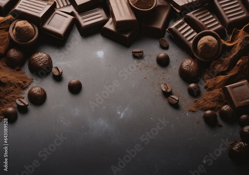 Border of chocolate isolated on white background. AI Generative.