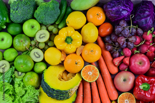 Fresh fruits  assorted fruits  colorful background. Healthy fruits and vegetables concept.