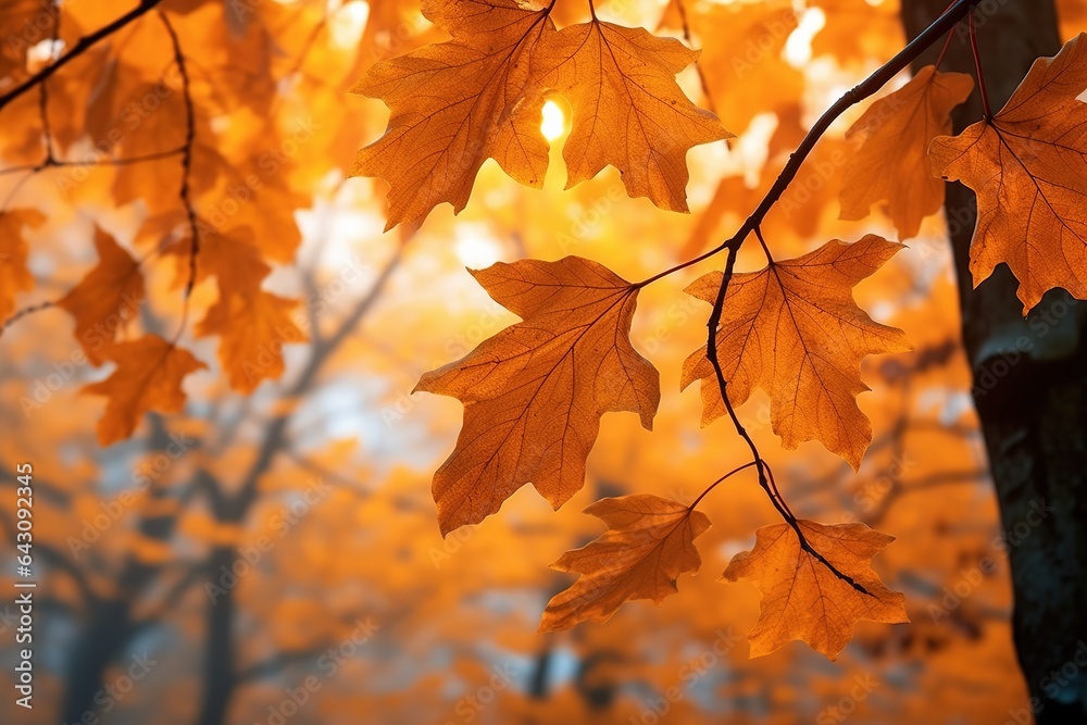 Beautiful Autumn leaves in orange against a blurry park in sunlight with beautiful bokeh. Natural autumn background Beautiful Autumn leaves in orange against a blurry park in sunlight with beautiful bokeh. Natural autumn background