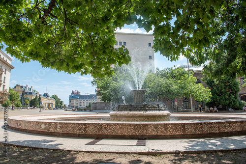 Sofia, Bulgaria, August 19, 2023: Fountain near The National Archaeological Museum