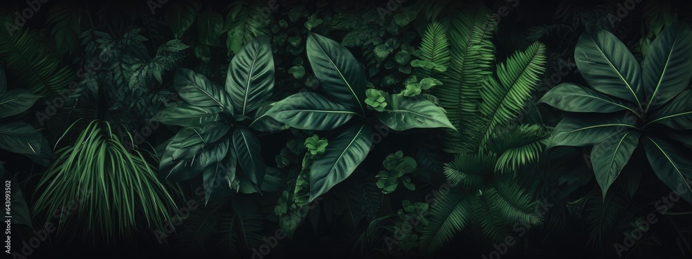 ropical leaf. Closeup nature view of green leaf and nature background. Flat lay, Dark nature Concept.