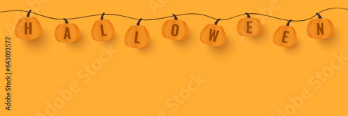 Pumpkins orange party flags for halloween decoration. Vector illustration