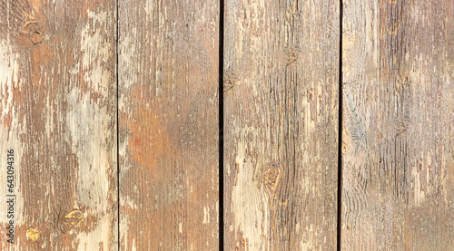 Blank brown wooden plank background texture. Empty old worn vertical wood board backdrop. Copy space