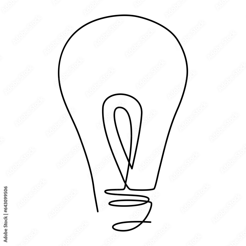 Lightbulb continuous one line drawn. Lamp linear symbol. Vector illustration isolated on white. Lightbulb continuous one line drawn. Lamp linear symbol. Vector illustration isolated on white.