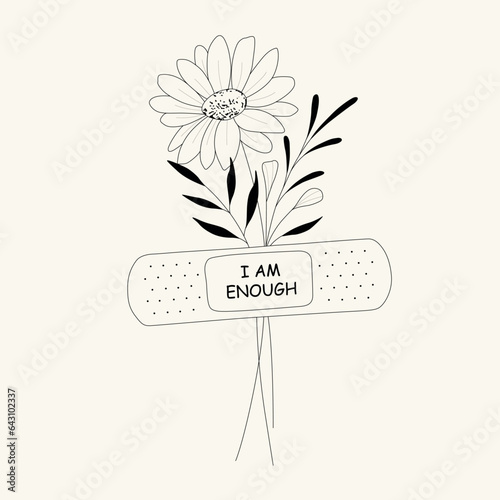 i am enough flower floral line drawing