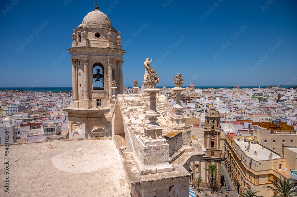Bird's eye view of beautiful  Old Town of Cadiz from the Cathedral view point.