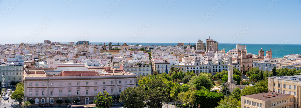 Birds eye view of  beautiful streets and architecture in the Old Town of Cadiz.