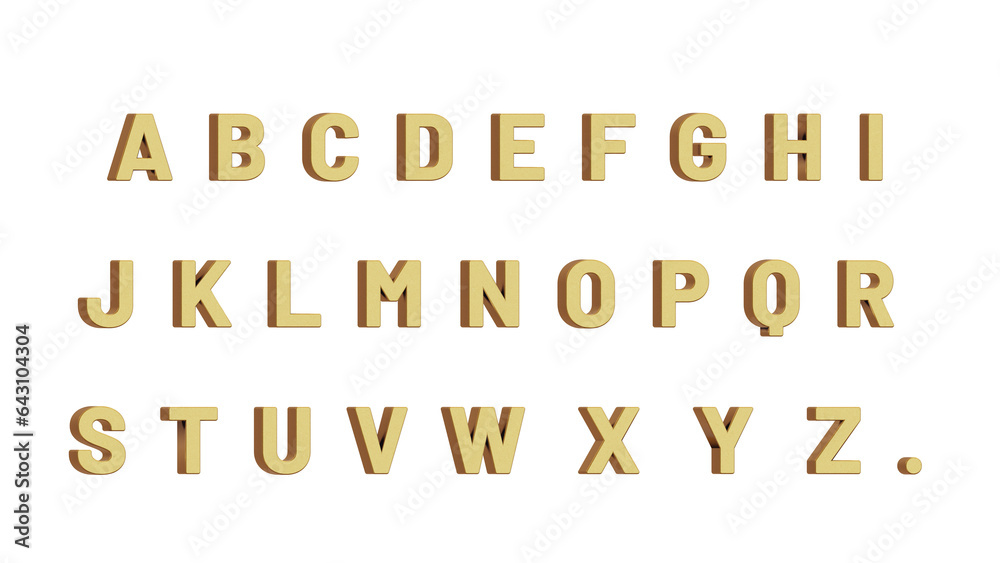 Gold alphabet 3d render isolated, 3d gold letter isolated render, 3d typography