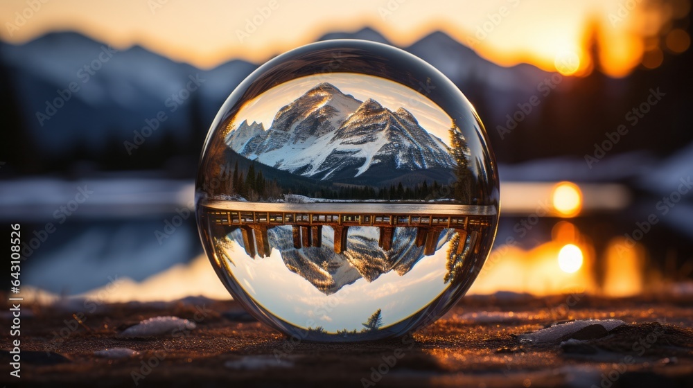 Optical illusion vermont mountains inside a glass sphere Optical illusion vermont mountains inside a glass sphere