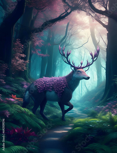 Immerse in an AI-generated forest through virtual reality  a dream-like world of enchanting flora  visual storytelling  and surreal wildlife encounters  blurring the lines of reality.