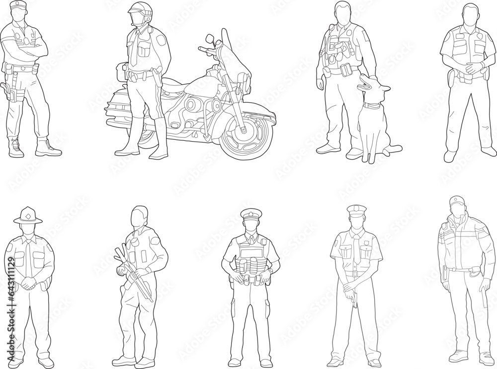 Obraz premium Line Drawing of Police man in Uniform