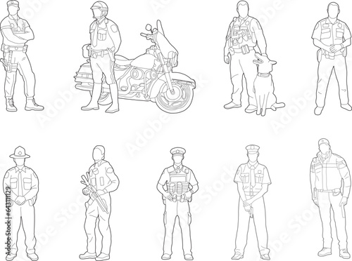 Line Drawing of Police man in Uniform