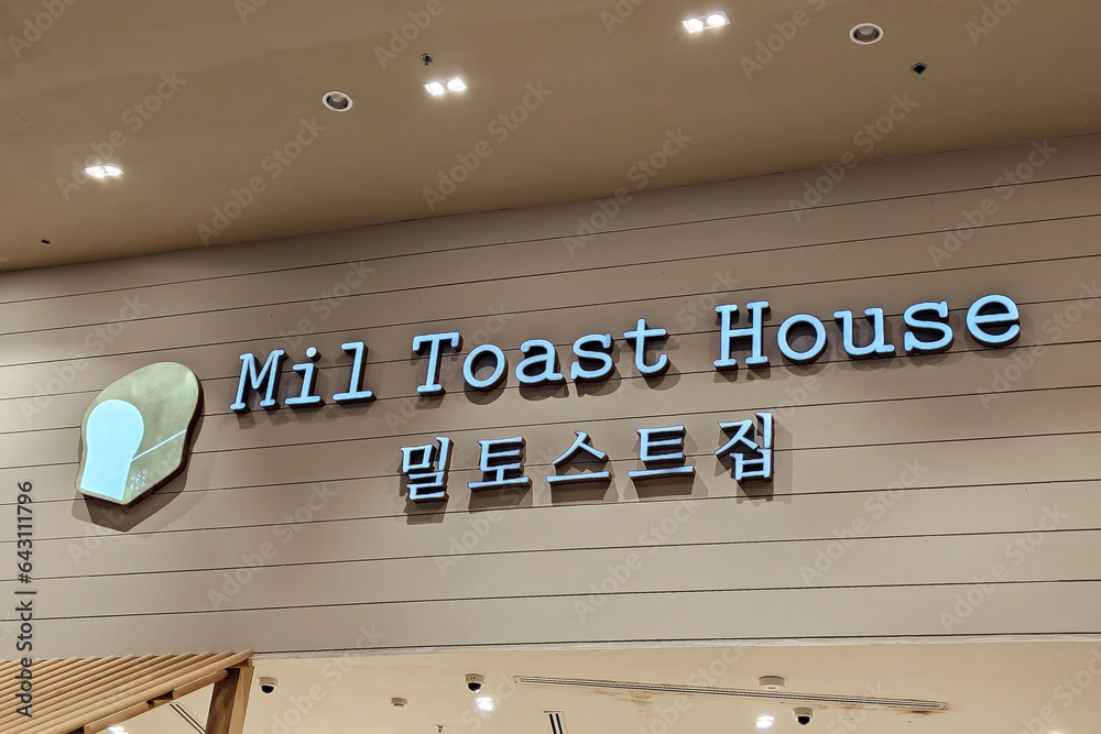 BANGKOK, THAILAND SEPTEMBER 03, 2023 Mil Toast House Sign. Mil Toast House is a famous
