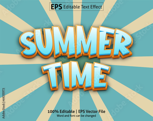 Editable text effect - Summer time 3d Cartoon template style premium vector