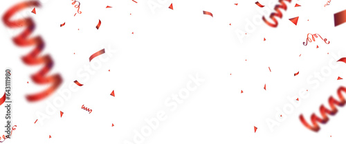 PNG. Red gold confetti ribbons on transparent background. Celebration background party decoration frame template . luxury greeting rich card. Festive design © JJIMAGE
