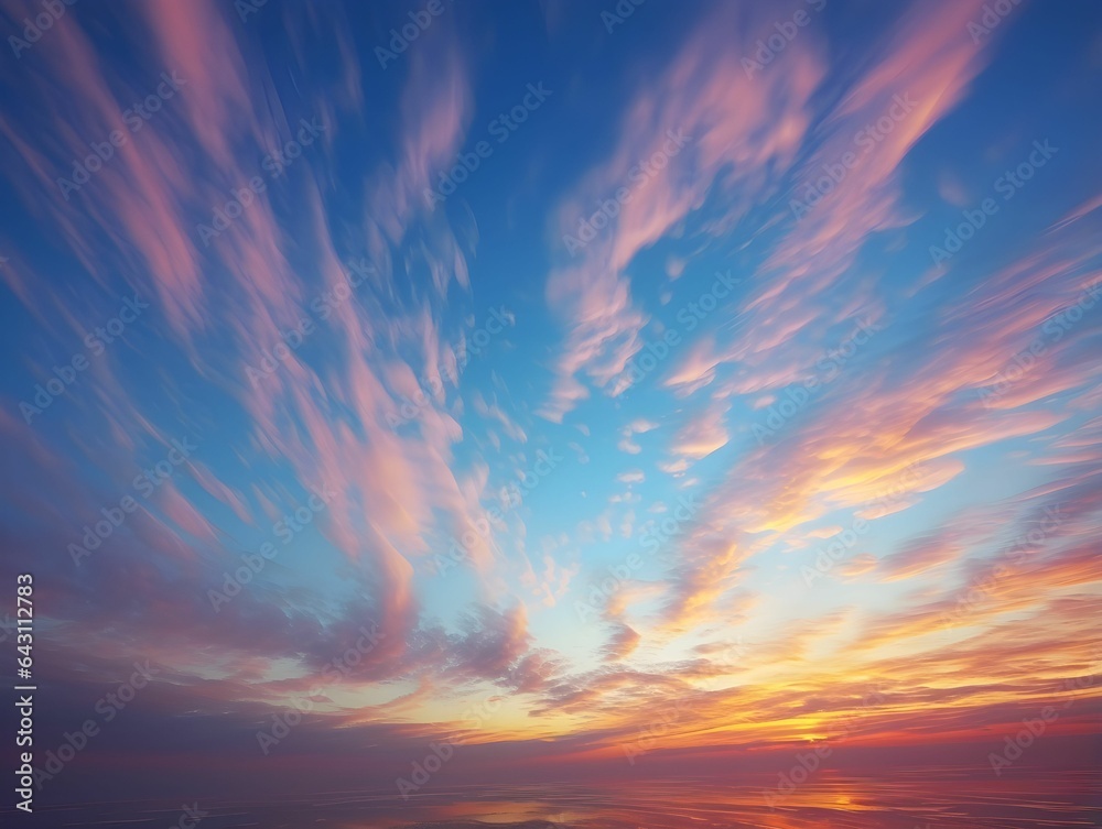 Obraz premium Sky at sunset, sky at sunrise, clouds, orange clouds cirrus clouds, cumulus clouds, sky gradient, sky background at dusk, twilight, nightfall, pink sky, pink clouds, sun, environment, background