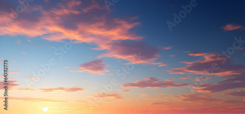 Sky at sunset, sky at sunrise, clouds, orange clouds cirrus clouds, cumulus clouds, sky gradient, sky background at dusk, twilight, nightfall, pink sky, pink clouds, sun, environment, background © Ncorp