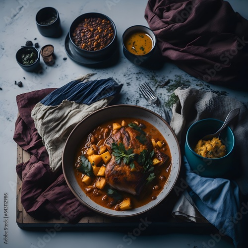 A heartwarming image of home cooking, where hearty dishes and nostalgic recipes come to life through a cozy, vintage lens, inviting you to savor the comfort of homemade delights. photo
