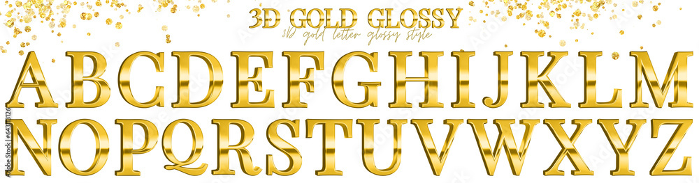 3D gold letter glossy A-Z uppercase - obrazy, fototapety, plakaty 
