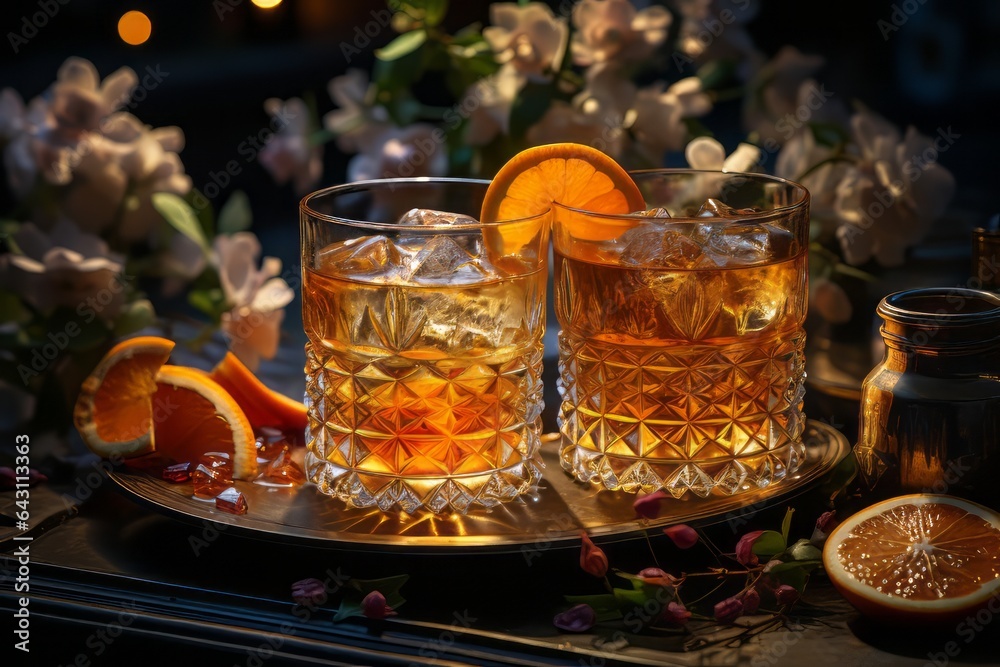 A still life photograph of an old - fashioned cocktail A still life photograph of an old - fashioned cocktail
