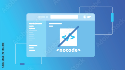 Vector computer window no code development, technology concept background, flat design