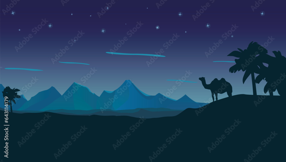 Night in the mountains, cartoon style