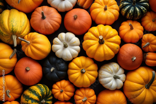 background of colorful pumpkins  top view