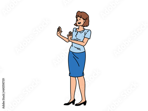 Business woman raising her hands to say no, vector business people clipart. 