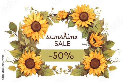 Vector autumn sale banner with sunflower wreath