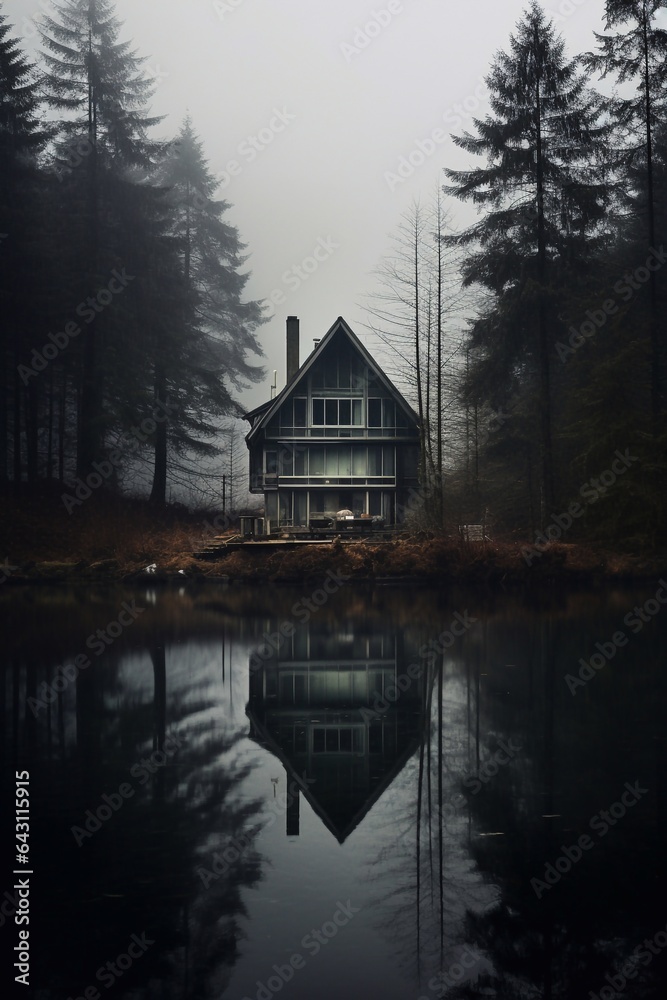 Fototapeta premium house on the lake in autumn