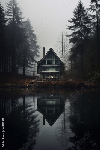 house on the lake in autumn