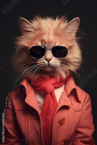 Cat posing a fashion model wearing exlusive dress