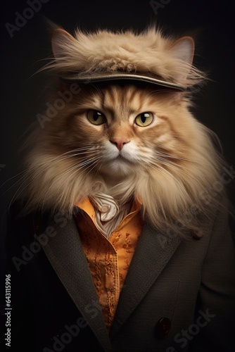 Cat posing a fashion model wearing exlusive dress