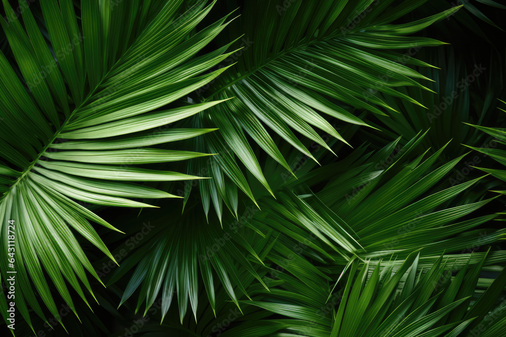 background of green palm leaves. Copy space for text